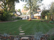 View from top of garden showing stepping stone path
